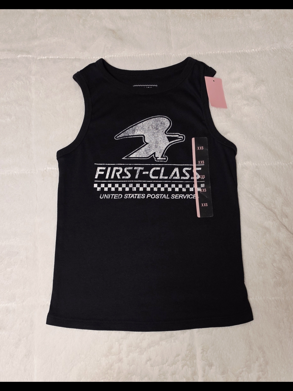 Hybrid Apparel Black Tank with White-Silver Postal Graphic(TC182)